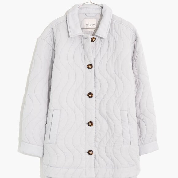 Madewell Quilted Belrose Shirt-Jacket cool fog grey 100% cotton medium M - Picture 1 of 10
